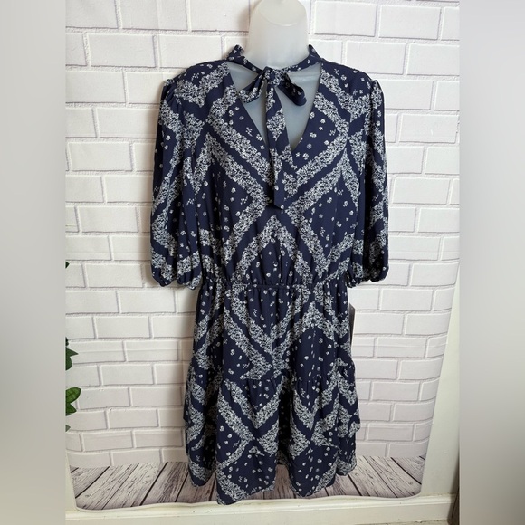 Nanette Lepore Blue and White Puff Sleeve Sundress/size 14 - Picture 1 of 13